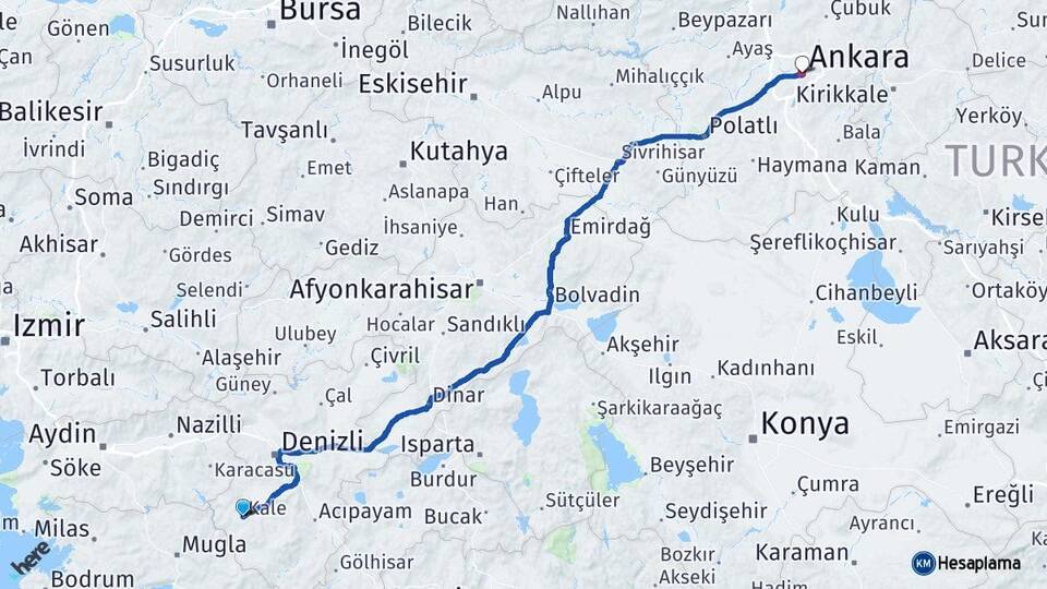 Denizli Kale Ankara Arası Kaç Km - Yol Haritası