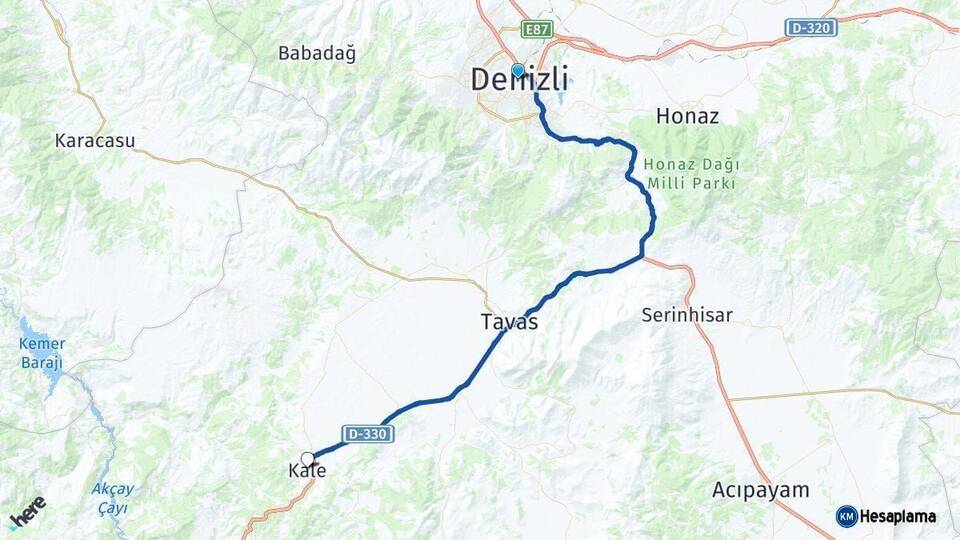 Denizli Kale Arası Kaç Km - Yol Haritası