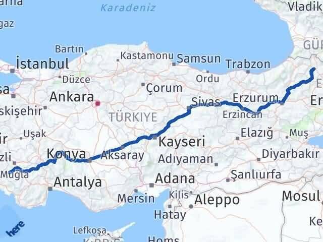 Denizli Kale Ardahan Arası Kaç Km - Yol Haritası
