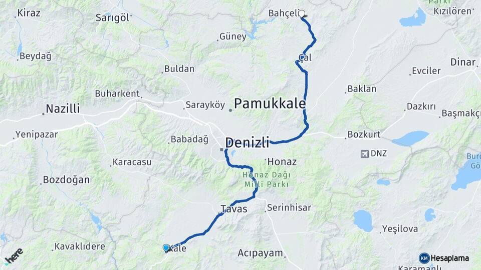 Denizli Kale Bekilli Arası Kaç Km - Yol Haritası