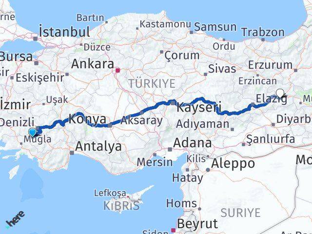 Denizli Kale Bingöl Arası Kaç Km - Yol Haritası