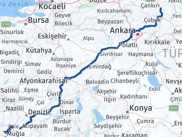 Denizli Kale Çankırı Arası Kaç Km - Yol Haritası
