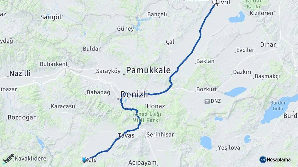 Denizli Kale Çivril Arası Kaç Km - Yol Haritası