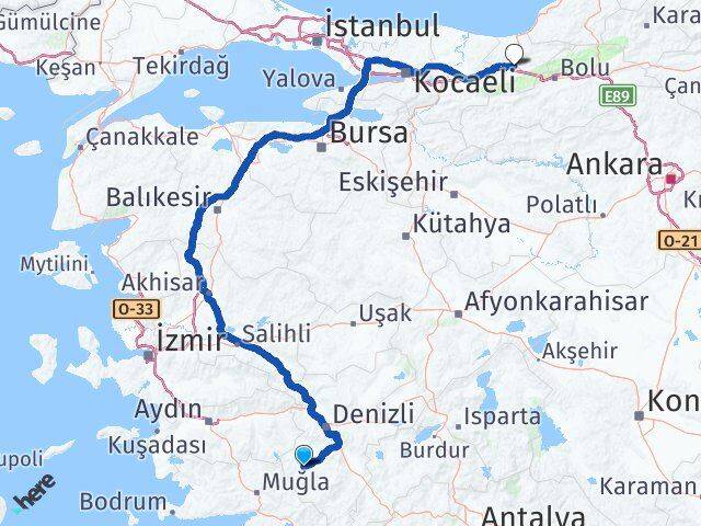 Denizli Kale Düzce Arası Kaç Km - Yol Haritası