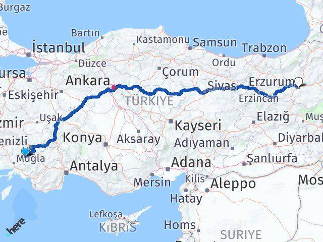 Denizli Kale Erzurum Arası Kaç Km - Yol Haritası