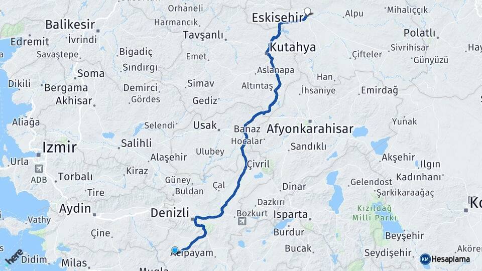 Denizli Kale Eskişehir Arası Kaç Km - Yol Haritası