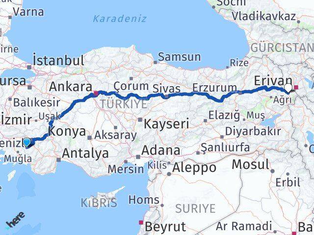 Denizli Kale Iğdır Arası Kaç Km - Yol Haritası