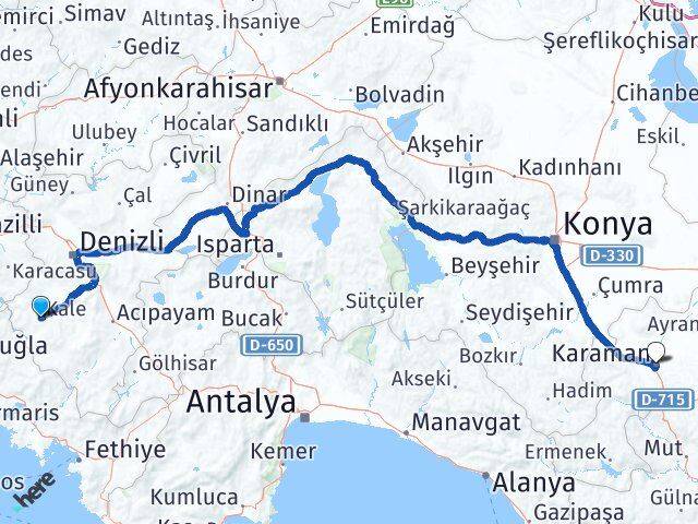 Denizli Kale Karaman Arası Kaç Km - Yol Haritası