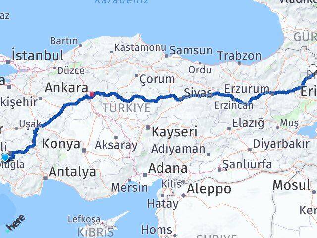 Denizli Kale Kars Arası Kaç Km - Yol Haritası