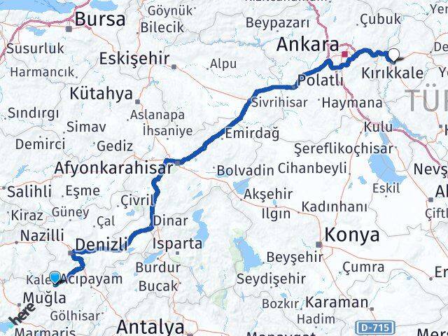 Denizli Kale Kırıkkale Arası Kaç Km - Yol Haritası