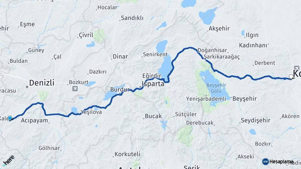 Denizli Kale Konya Arası Kaç Km - Yol Haritası