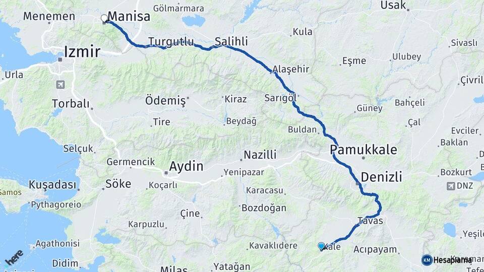 Denizli Kale Manisa Arası Kaç Km - Yol Haritası