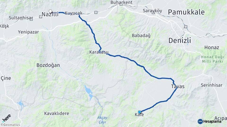 Denizli Kale Nazilli Aydın Arası Kaç Km - Yol Haritası