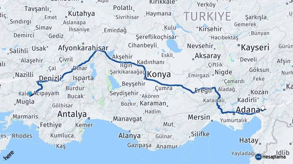Denizli Kale Osmaniye Arası Kaç Km - Yol Haritası