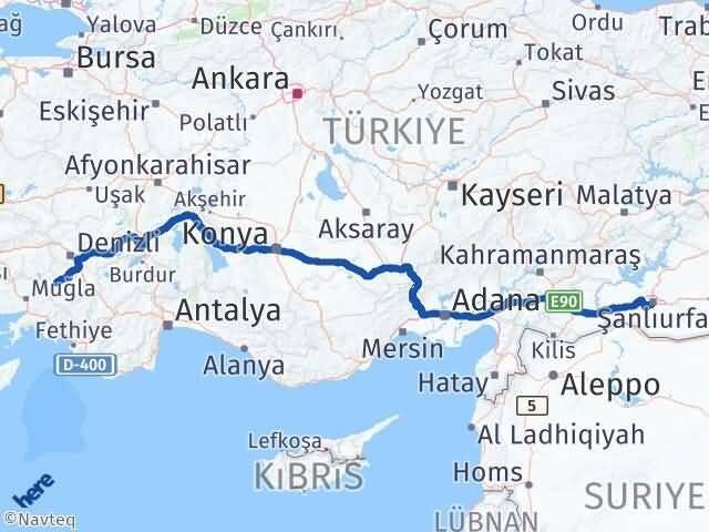 Denizli Kale Şanlıurfa Arası Kaç Km - Yol Haritası
