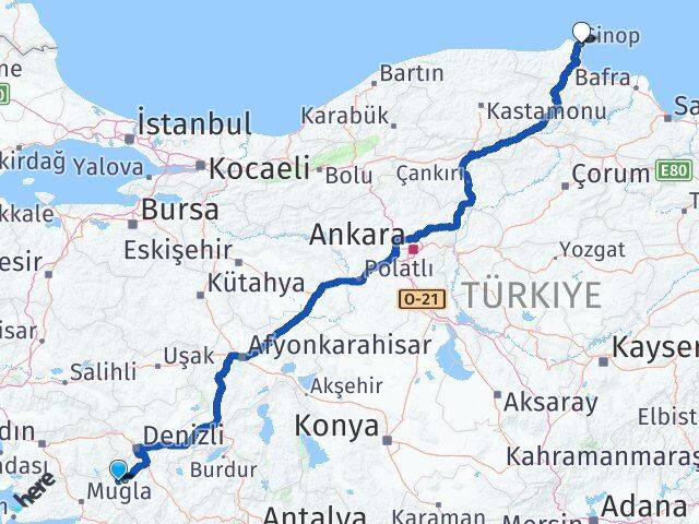 Denizli Kale Sinop Arası Kaç Km - Yol Haritası