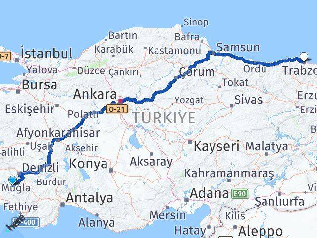 Denizli Kale Trabzon Arası Kaç Km - Yol Haritası