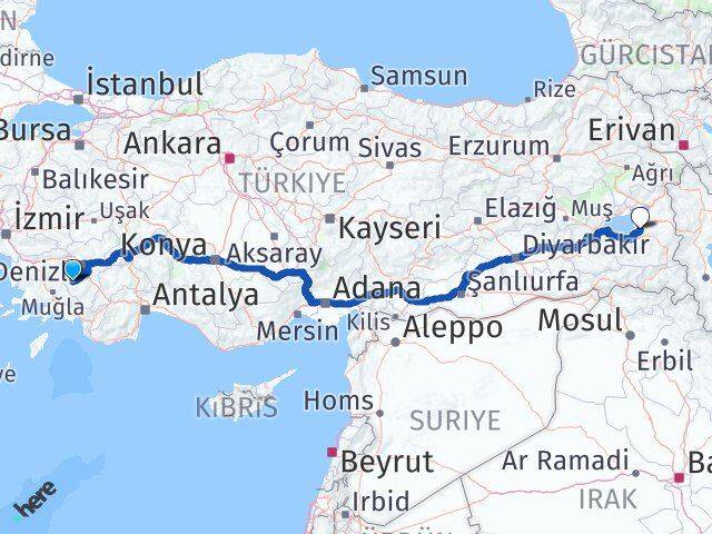 Denizli Kale Van Arası Kaç Km - Yol Haritası