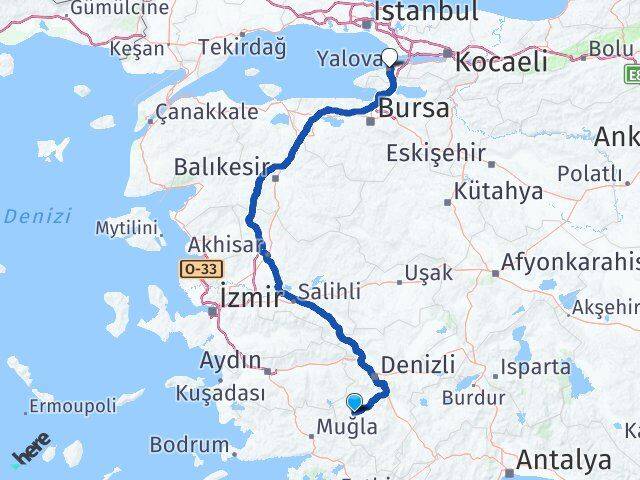 Denizli Kale Yalova Arası Kaç Km - Yol Haritası