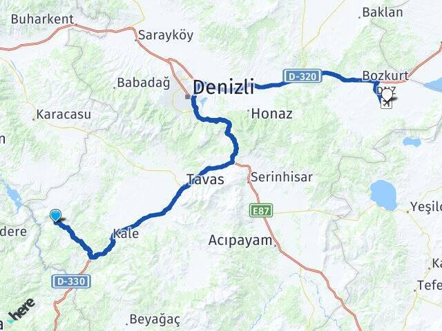 Yenidere Çardak Havalimanı Arası Kaç Km - Yol Tarifi