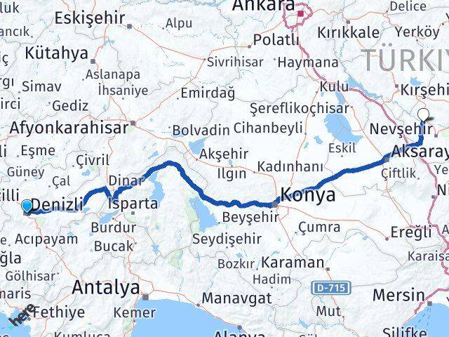 Denizli Kapadokya Havalimanı Arası Kaç Km - Yol Haritası