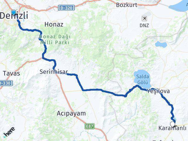 Denizli Karamanlı Arası Kaç Km - Yol Tarifi