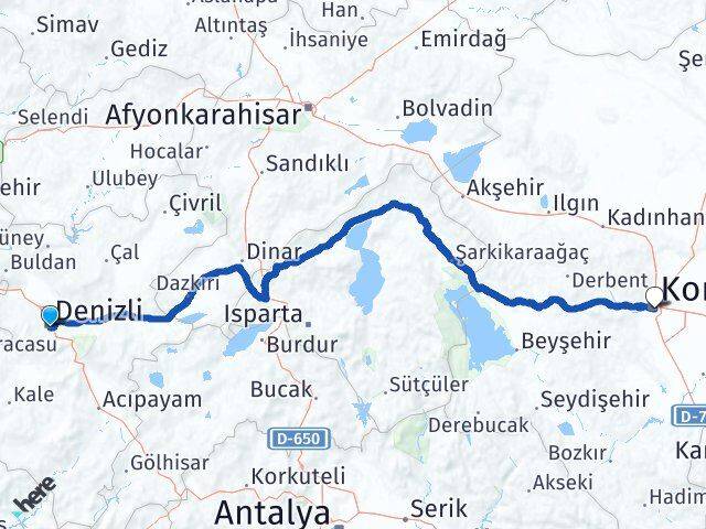 Denizli Karatay Arası Kaç Km - Yol Tarifi