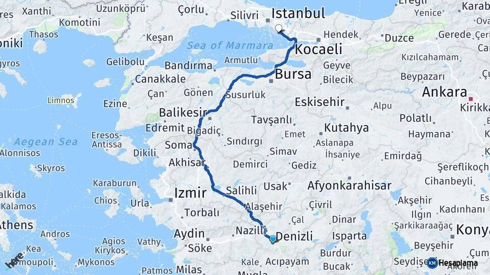 Denizli Kartal İstanbul Arası Kaç Km - Yol Haritası
