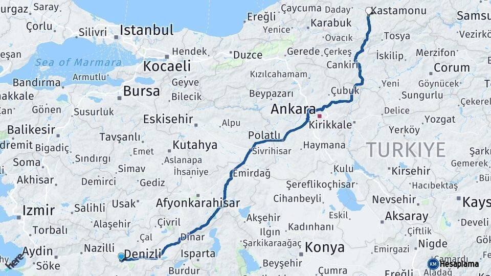 Denizli Kastamonu Arası Kaç Km - Yol Haritası