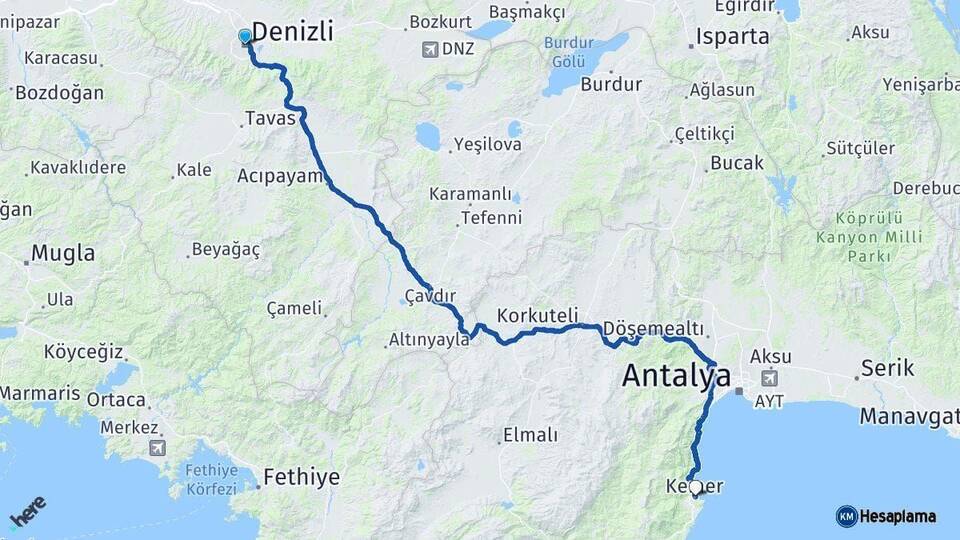 Denizli Kemer Antalya Arası Kaç Km - Yol Haritası