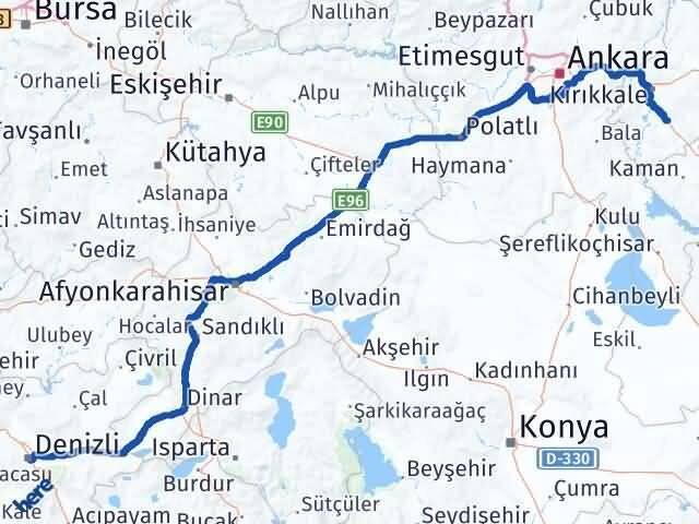 Denizli Keskin Kırıkkale Arası Kaç Km - Yol Haritası