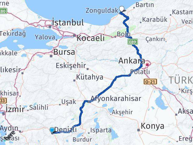Denizli Kilimli Zonguldak Arası Kaç Km - Yol Haritası