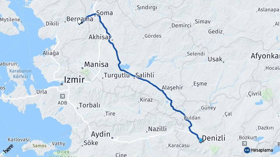 Denizli Kınık İzmir Arası Kaç Km - Yol Haritası
