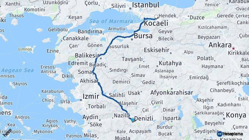 Denizli Kocaeli Arası Kaç Km - Yol Haritası
