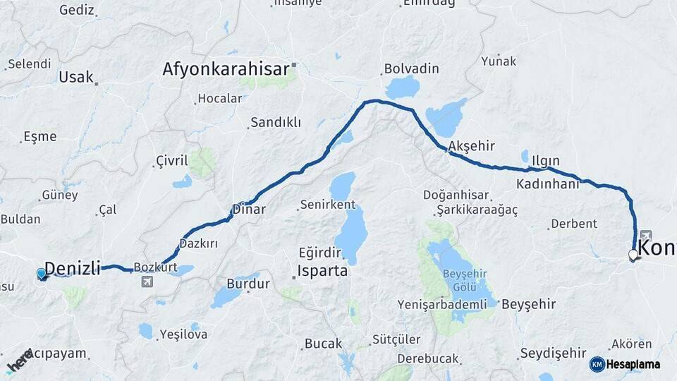 Denizli Konya Arası Kaç Km - Yol Haritası