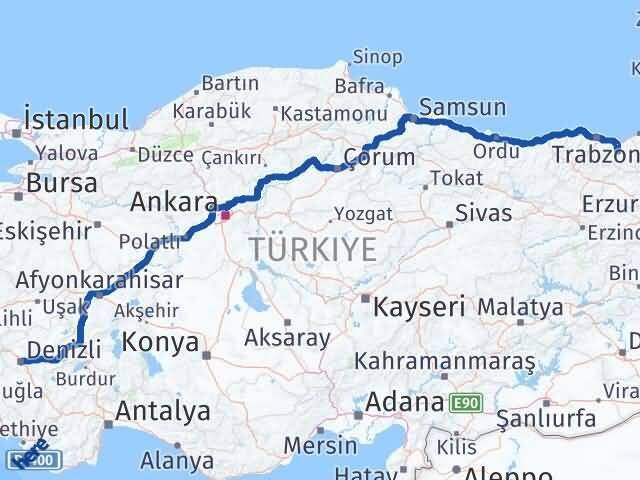 Denizli Köprübaşı Trabzon Arası Kaç Km - Yol Haritası