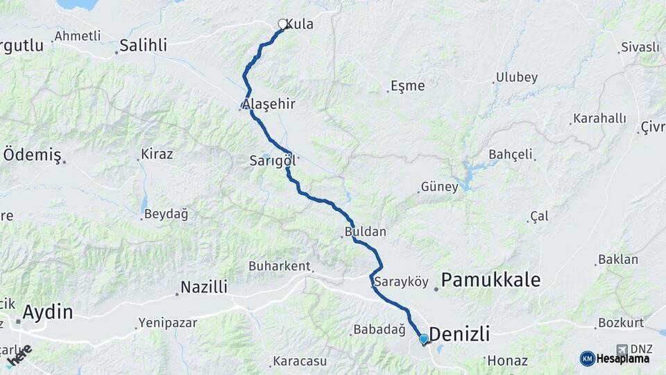 Denizli Kula Manisa Arası Kaç Km - Yol Haritası