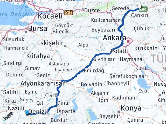 Denizli Kurşunlu Çankırı Arası Kaç Km - Yol Haritası