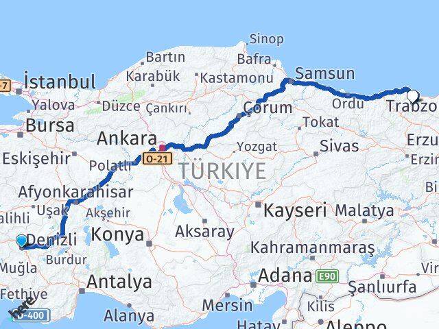 Denizli Maçka Trabzon Arası Kaç Km - Yol Haritası