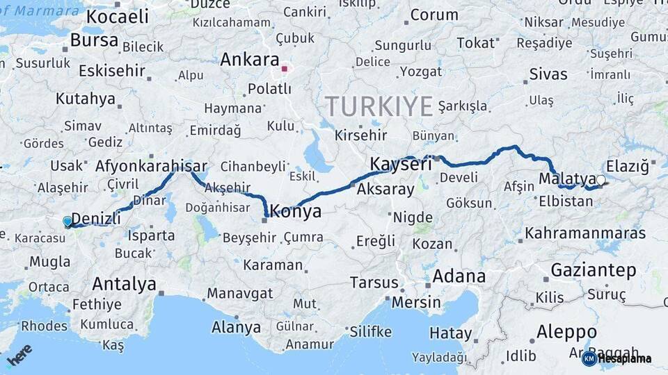 Denizli Malatya Arası Kaç Km - Yol Haritası