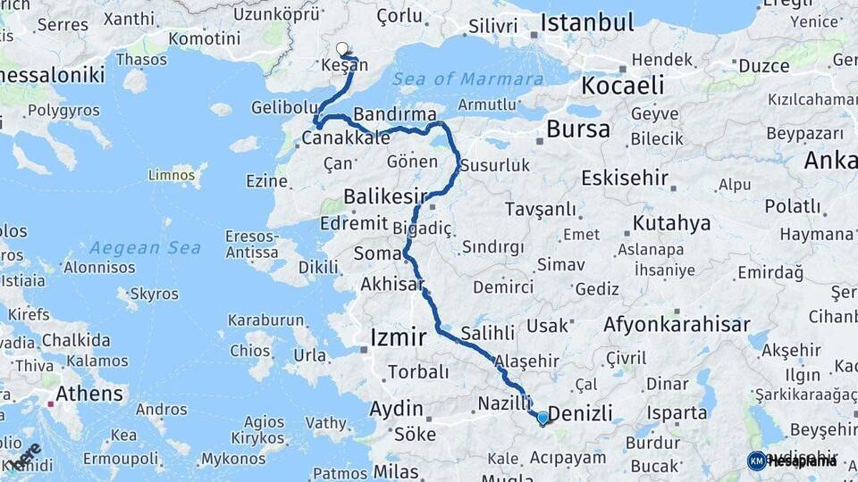 Denizli Malkara Tekirdağ Arası Kaç Km - Yol Haritası