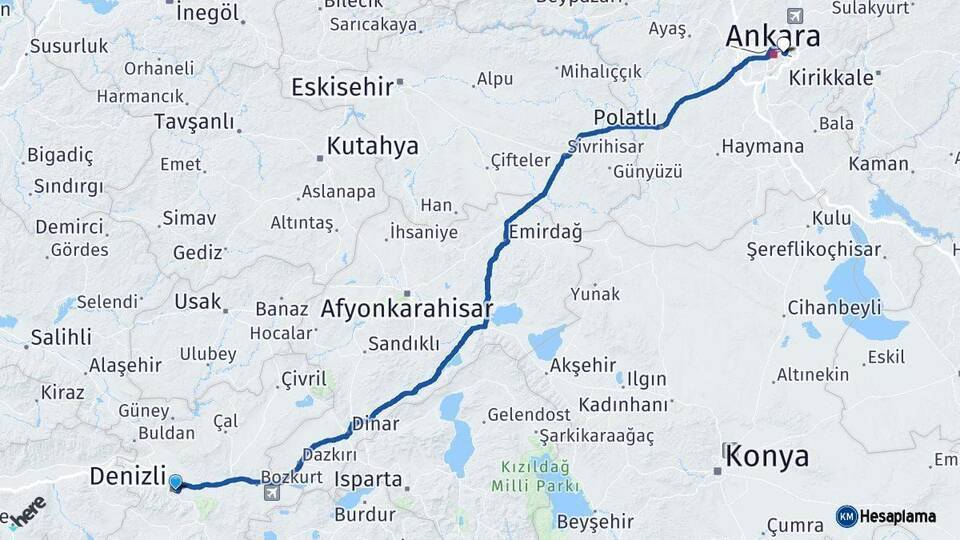 Denizli Mamak Arası Kaç Km - Yol Tarifi