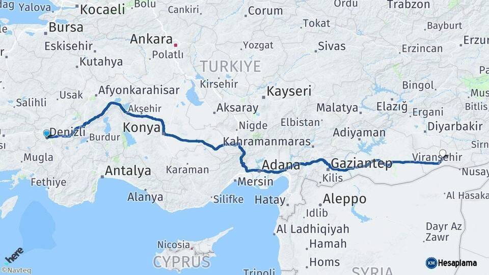 Denizli Mardin Arası Kaç Km - Yol Haritası
