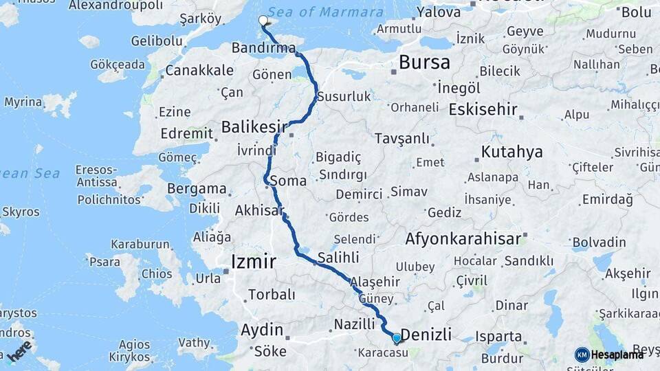 Denizli Marmara Balıkesir Arası Kaç Km - Yol Haritası