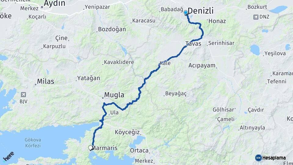 Denizli Marmaris Muğla Arası Kaç Km - Yol Haritası