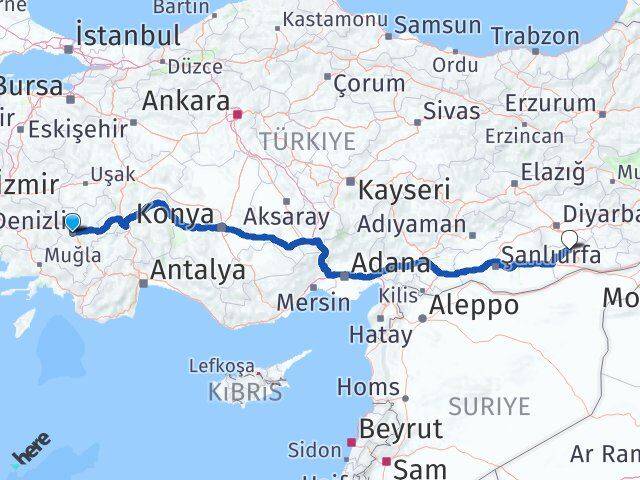 Denizli Mazıdağı Mardin Arası Kaç Km - Yol Haritası