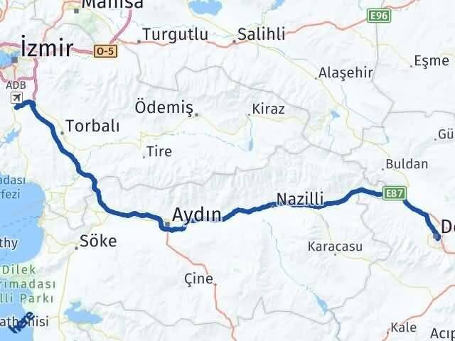 Denizli Menderes İzmir Arası Kaç Km - Yol Haritası
