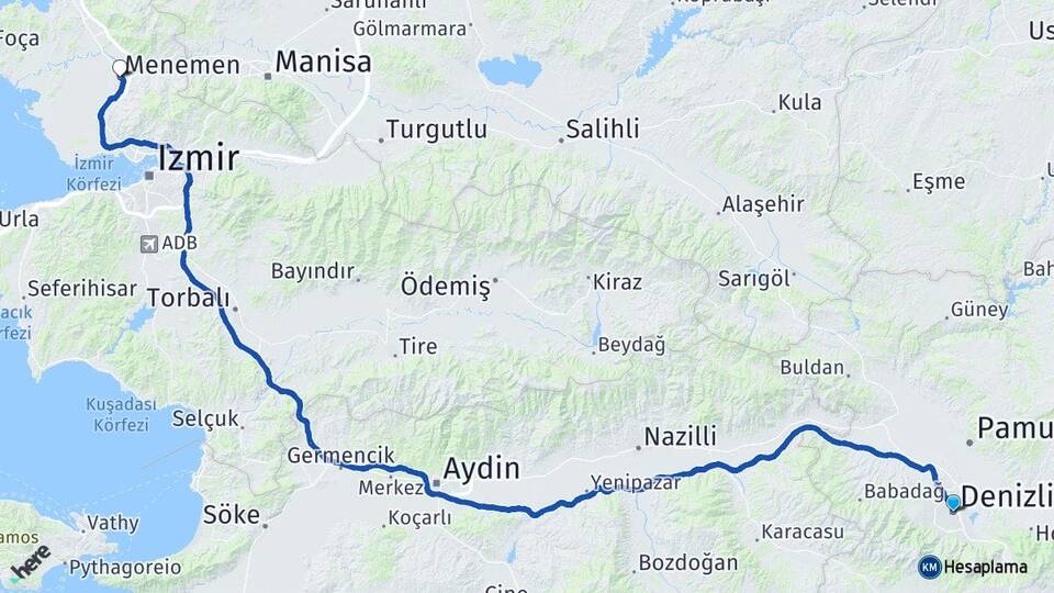 Denizli Menemen İzmir Arası Kaç Km - Yol Haritası