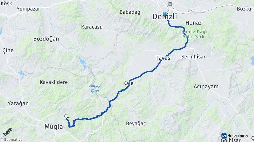 Denizli Menteşe Muğla Arası Kaç Km - Yol Haritası