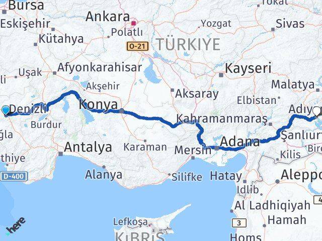 Denizli Merkezefendi Adıyaman Arası Kaç Km - Yol Haritası